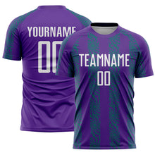 Load image into Gallery viewer, Custom Purple White-Teal Abstract Shape Sublimation Soccer Uniform Jersey
