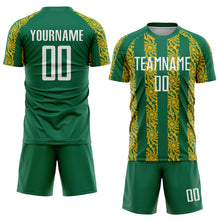 Load image into Gallery viewer, Custom Kelly Green White-Gold Abstract Shape Sublimation Soccer Uniform Jersey
