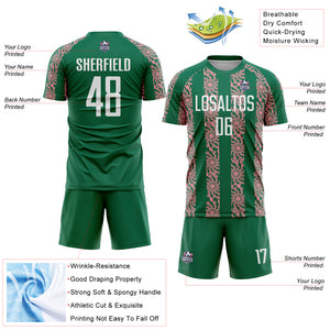 Custom Kelly Green White-Medium Pink Abstract Shape Sublimation Soccer Uniform Jersey