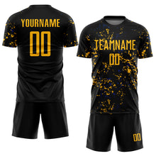 Load image into Gallery viewer, Custom Black Gold-Royal Abstract Fragment Art Sublimation Soccer Uniform Jersey
