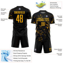 Load image into Gallery viewer, Custom Black Gold-Royal Abstract Fragment Art Sublimation Soccer Uniform Jersey
