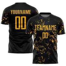 Load image into Gallery viewer, Custom Black Gold-Royal Abstract Fragment Art Sublimation Soccer Uniform Jersey
