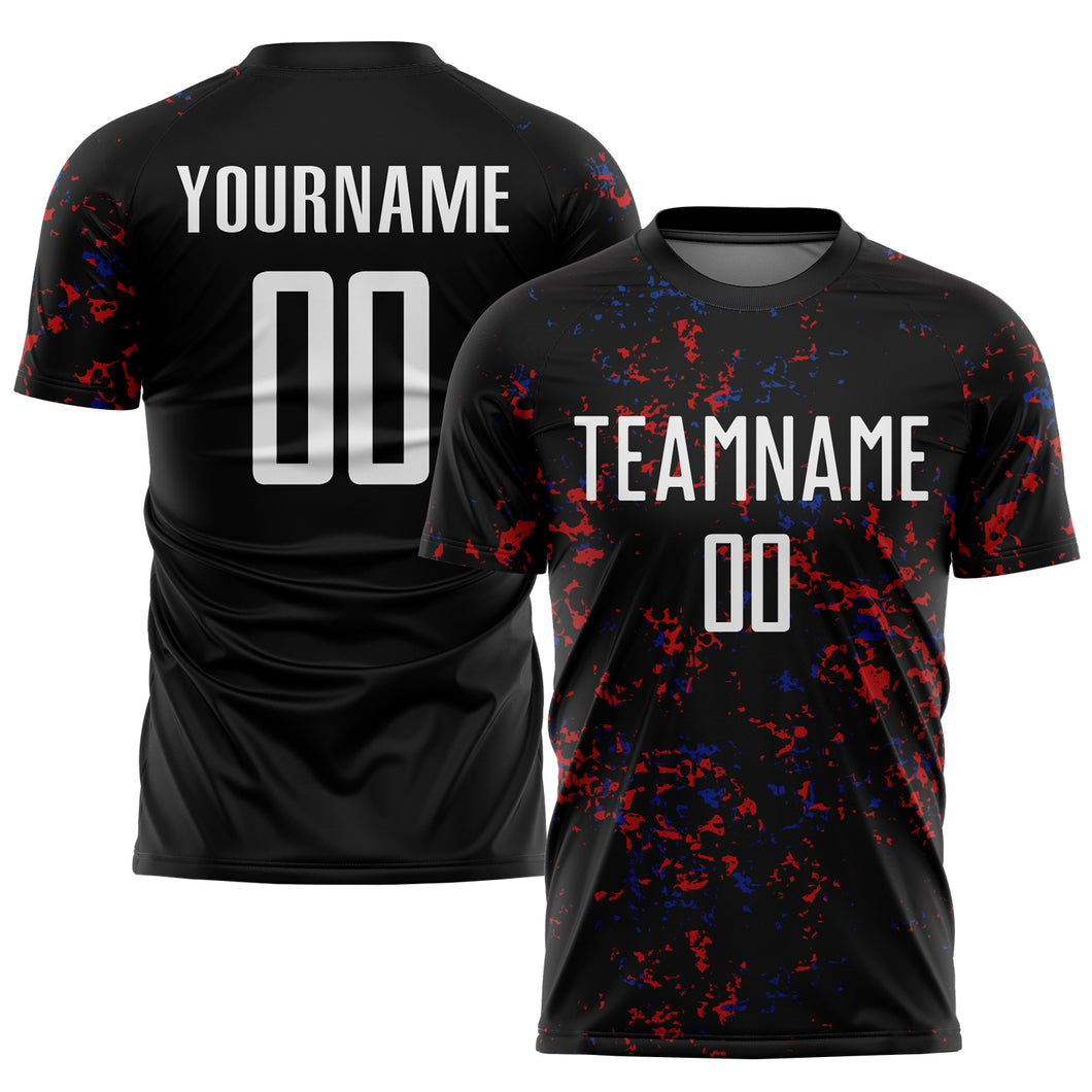 Custom Black Red-Royal Abstract Fragment Art Sublimation Soccer Uniform Jersey