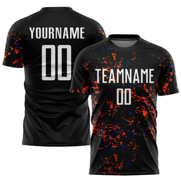 Custom Black Orange-Royal Abstract Fragment Art Sublimation Soccer Uniform Jersey