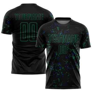 Custom Black Kelly Green-Royal Abstract Fragment Art Sublimation Soccer Uniform Jersey