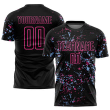 Load image into Gallery viewer, Custom Black Pink-Light Blue Abstract Fragment Art Sublimation Soccer Uniform Jersey
