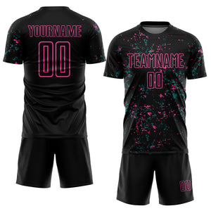 Custom Black Pink-Teal Abstract Fragment Art Sublimation Soccer Uniform Jersey