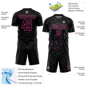 Custom Black Pink-Teal Abstract Fragment Art Sublimation Soccer Uniform Jersey