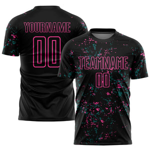 Custom Black Pink-Teal Abstract Fragment Art Sublimation Soccer Uniform Jersey