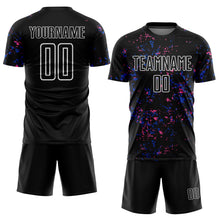 Load image into Gallery viewer, Custom Black Thunder Blue-Pink Abstract Fragment Art Sublimation Soccer Uniform Jersey
