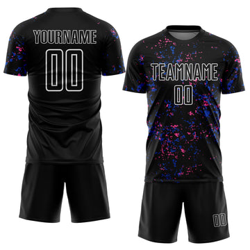 Custom Black Thunder Blue-Pink Abstract Fragment Art Sublimation Soccer Uniform Jersey