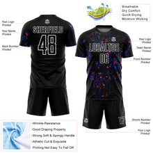 Load image into Gallery viewer, Custom Black Thunder Blue-Pink Abstract Fragment Art Sublimation Soccer Uniform Jersey
