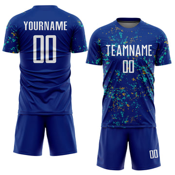 Custom Royal Old Gold-Aqua Abstract Fragment Art Sublimation Soccer Uniform Jersey