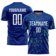 Load image into Gallery viewer, Custom Royal Old Gold-Aqua Abstract Fragment Art Sublimation Soccer Uniform Jersey
