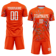 Load image into Gallery viewer, Custom Orange Light Blue-Grass Green Abstract Fragment Art Sublimation Soccer Uniform Jersey
