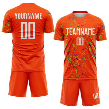 Custom Orange Neon Green-Thunder Blue Abstract Fragment Art Sublimation Soccer Uniform Jersey