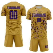 Load image into Gallery viewer, Custom Old Gold Purple-Black Abstract Fragment Art Sublimation Soccer Uniform Jersey
