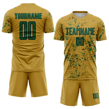 Custom Old Gold Kelly Green-Black Abstract Fragment Art Sublimation Soccer Uniform Jersey