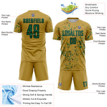 Load image into Gallery viewer, Custom Old Gold Kelly Green-Black Abstract Fragment Art Sublimation Soccer Uniform Jersey
