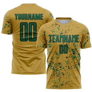 Custom Old Gold Kelly Green-Black Abstract Fragment Art Sublimation Soccer Uniform Jersey