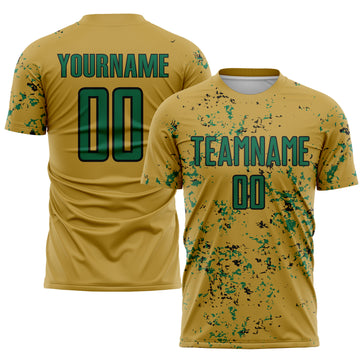 Custom Old Gold Kelly Green-Black Abstract Fragment Art Sublimation Soccer Uniform Jersey