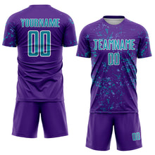 Load image into Gallery viewer, Custom Purple Teal-Light Blue Abstract Fragment Art Sublimation Soccer Uniform Jersey
