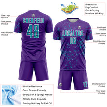 Load image into Gallery viewer, Custom Purple Teal-Light Blue Abstract Fragment Art Sublimation Soccer Uniform Jersey
