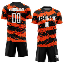 Load image into Gallery viewer, Custom Black White-Orange Splash Sublimation Soccer Uniform Jersey
