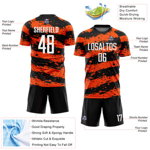 Custom Black White-Orange Splash Sublimation Soccer Uniform Jersey