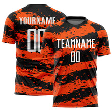 Load image into Gallery viewer, Custom Black White-Orange Splash Sublimation Soccer Uniform Jersey
