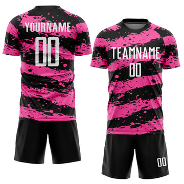 Custom Black White-Pink Splash Sublimation Soccer Uniform Jersey