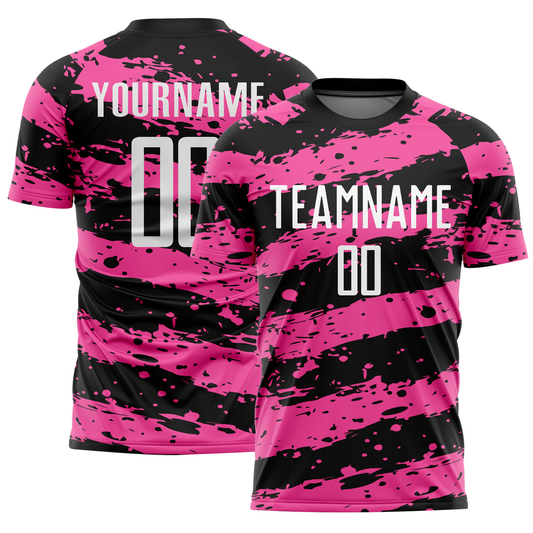 Custom Black White-Pink Splash Sublimation Soccer Uniform Jersey