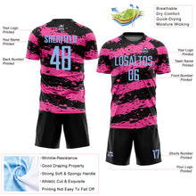 Load image into Gallery viewer, Custom Black Light Blue-Pink Splash Sublimation Soccer Uniform Jersey
