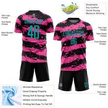 Load image into Gallery viewer, Custom Black Teal-Pink Splash Sublimation Soccer Uniform Jersey
