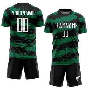 Custom Black White-Kelly Green Splash Sublimation Soccer Uniform Jersey