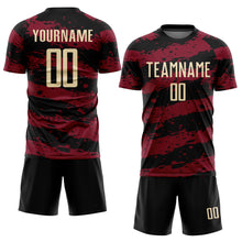 Load image into Gallery viewer, Custom Black Cream-Crimson Splash Sublimation Soccer Uniform Jersey
