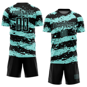 Custom Black Ice Blue Splash Sublimation Soccer Uniform Jersey