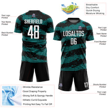 Load image into Gallery viewer, Custom Black White-Teal Splash Sublimation Soccer Uniform Jersey
