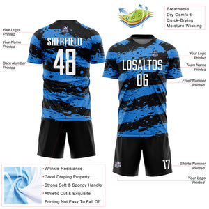 Custom Black White-Powder Blue Splash Sublimation Soccer Uniform Jersey