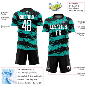 Custom Black White-Aqua Splash Sublimation Soccer Uniform Jersey