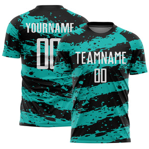 Custom Black White-Aqua Splash Sublimation Soccer Uniform Jersey