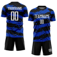 Load image into Gallery viewer, Custom Black White-Thunder Blue Splash Sublimation Soccer Uniform Jersey
