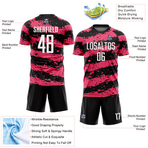 Custom Black White-Neon Pink Splash Sublimation Soccer Uniform Jersey