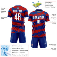 Load image into Gallery viewer, Custom Royal White-Red Splash Sublimation Soccer Uniform Jersey
