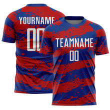 Load image into Gallery viewer, Custom Royal White-Red Splash Sublimation Soccer Uniform Jersey
