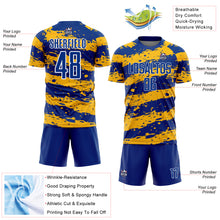 Load image into Gallery viewer, Custom Royal Gold-White Splash Sublimation Soccer Uniform Jersey
