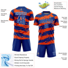 Load image into Gallery viewer, Custom Royal Orange-White Splash Sublimation Soccer Uniform Jersey
