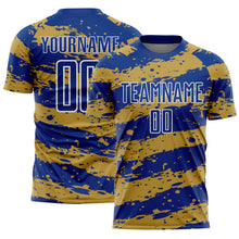 Load image into Gallery viewer, Custom Royal Old Gold-White Splash Sublimation Soccer Uniform Jersey
