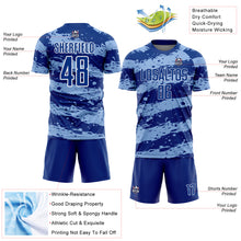 Load image into Gallery viewer, Custom Royal Light Blue-White Splash Sublimation Soccer Uniform Jersey
