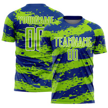 Load image into Gallery viewer, Custom Royal Neon Green-White Splash Sublimation Soccer Uniform Jersey
